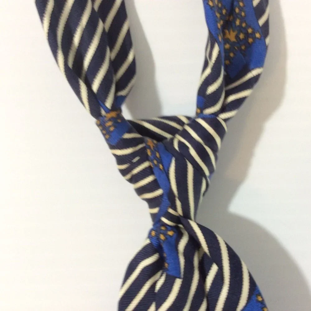 TOMMY‎ HILFIGER MENS TIE NECKTIE Italian Silk USA 4 in Blue Gold Black White